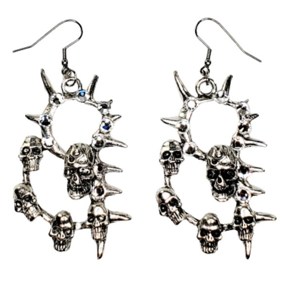 Skull with Multi Skulls Dangle Earring with Swarovski Crystals. New!!! - Picture 2 of 6